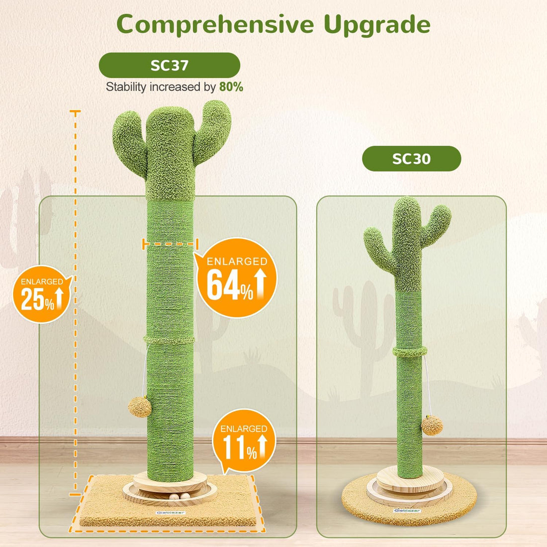 Globlazer Extra Thick Cactus Scratching Posts for Indoor Large Cats