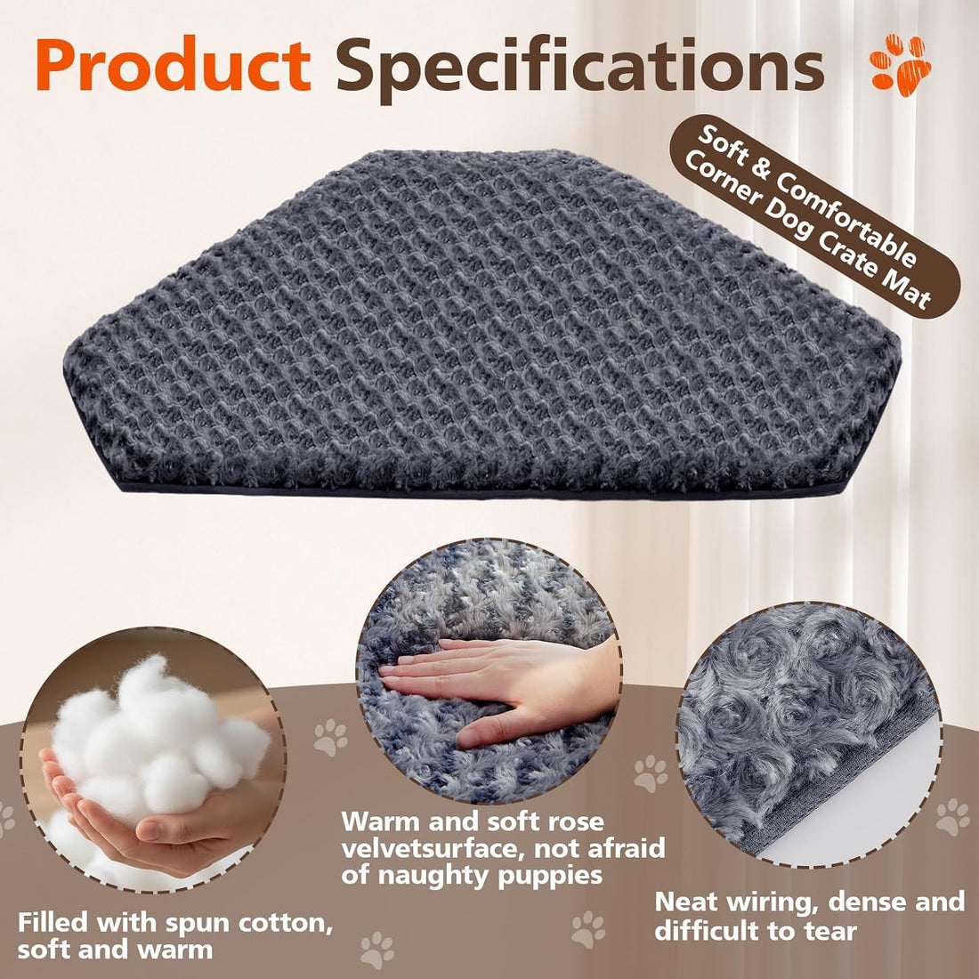Hahafelt Corner Dog Crate Bed Large 42.5x23.8" Furniture Pad Gray