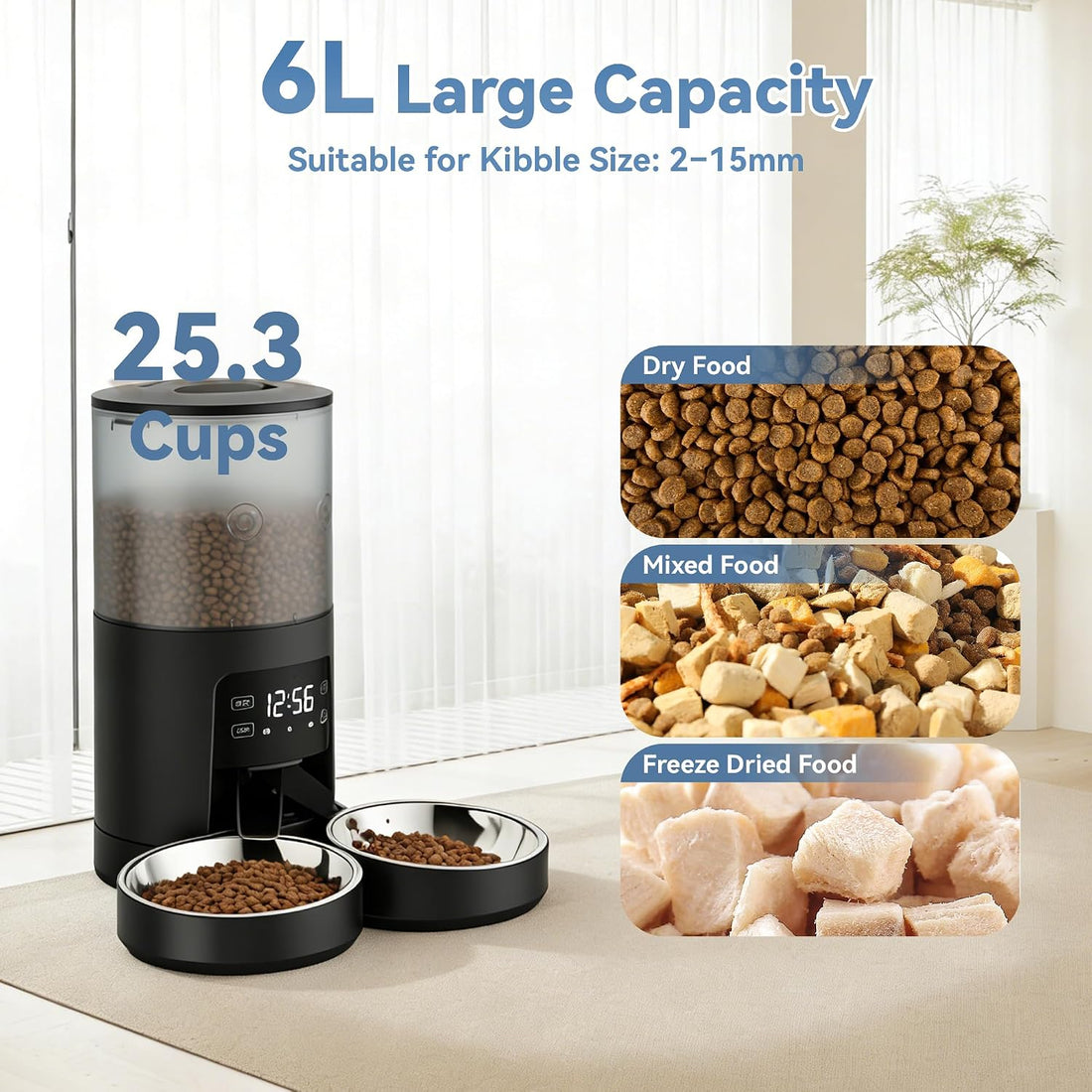 DUMOS 6L Automatic Cat Feeder for 2 Cats, Timed Pet Food Dispenser