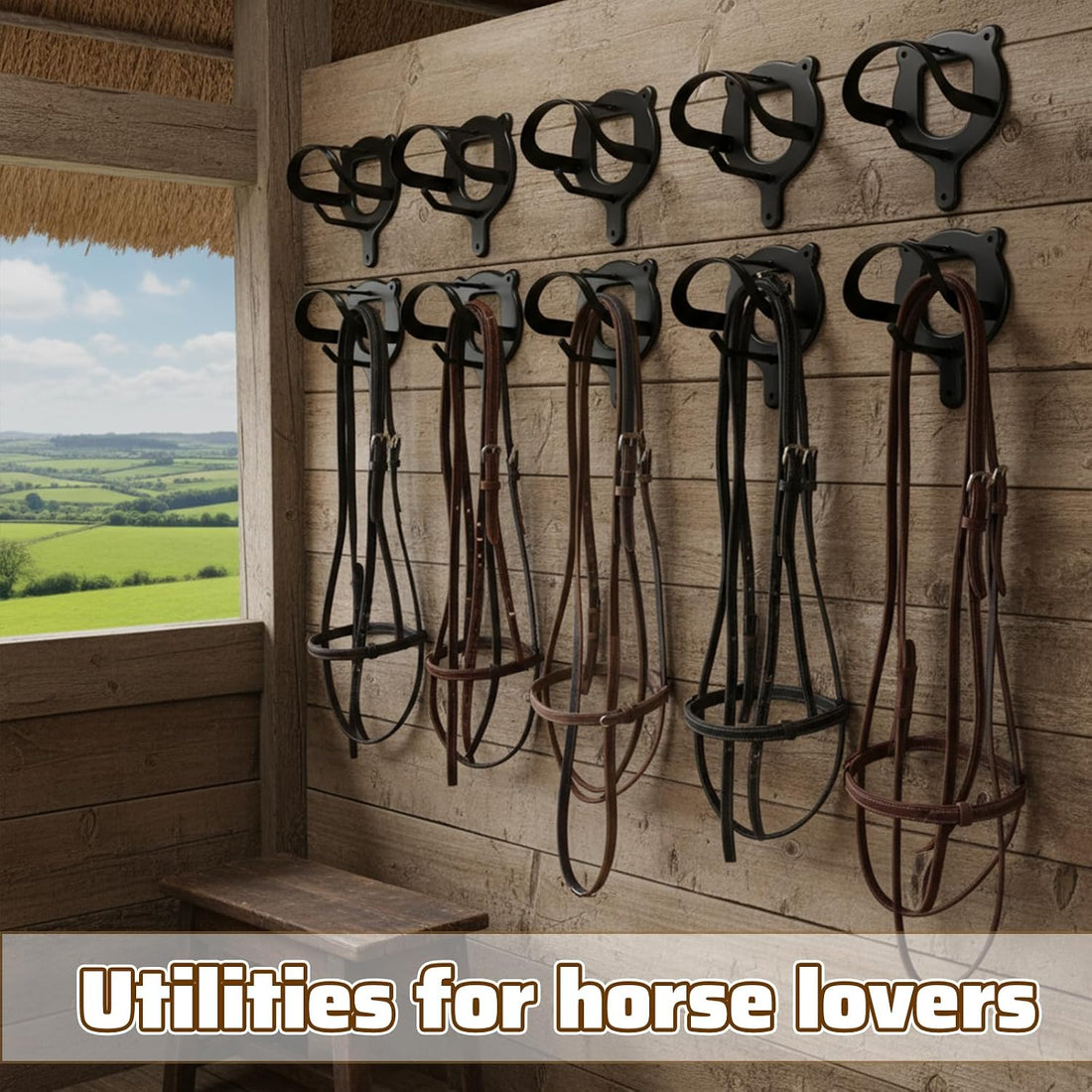 6 Counts Horse Bridle Rack, Metal Bridle Holder with Tubes and Screw