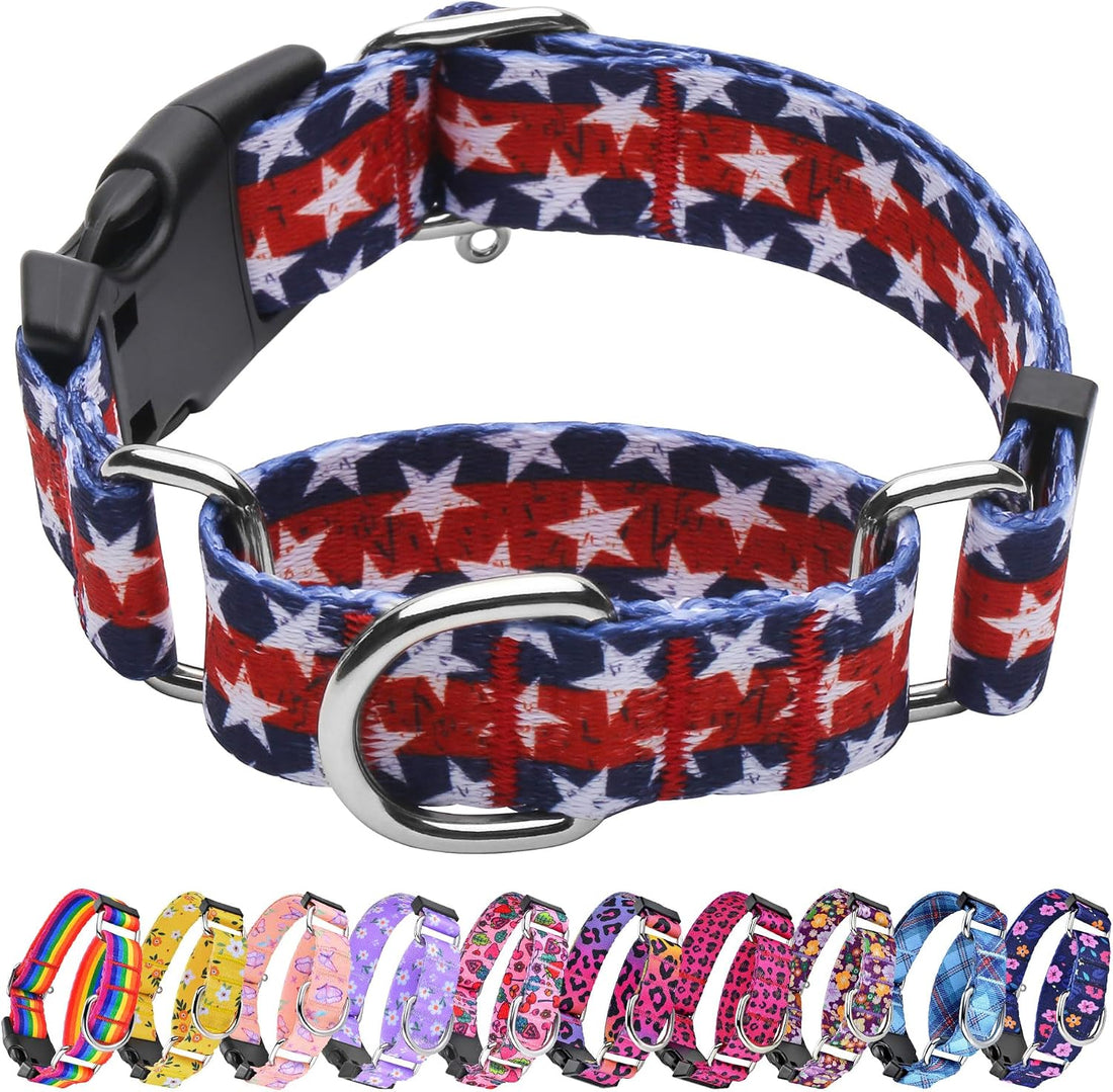 Martingale Dog Collar with Buckle,Adjustable Soft Nylon with Pattern,M