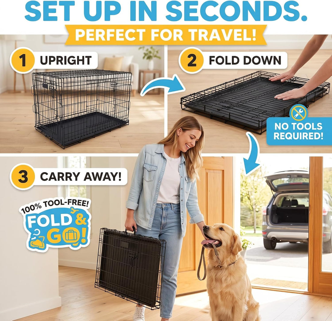 24inch, 2-Door Foldable Metal Wire Dog Crate