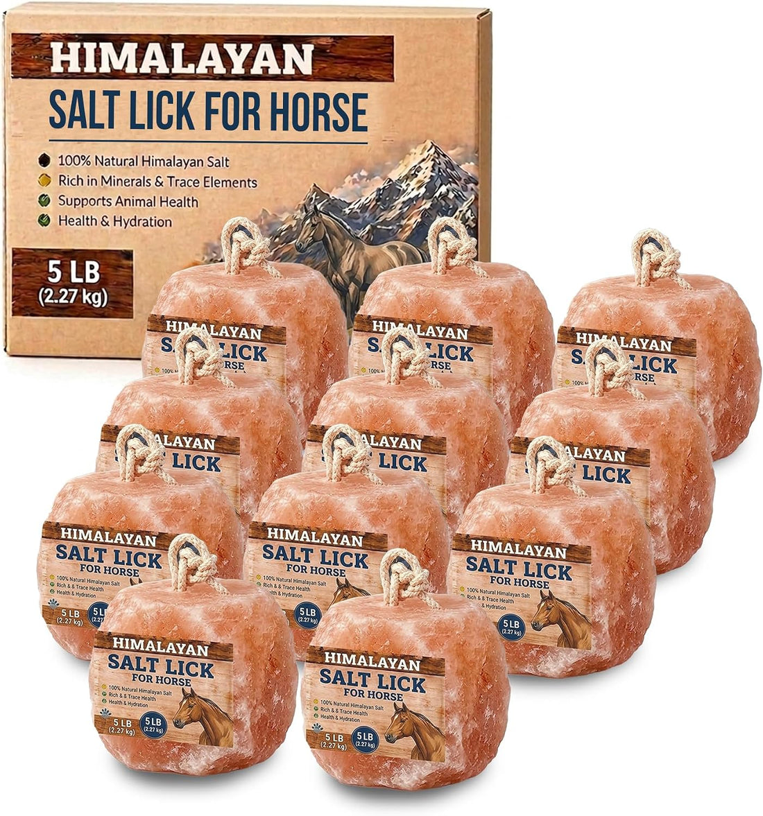 6 Himalayan Salt Block for Horses with Rope Natural Horse Salt Lick