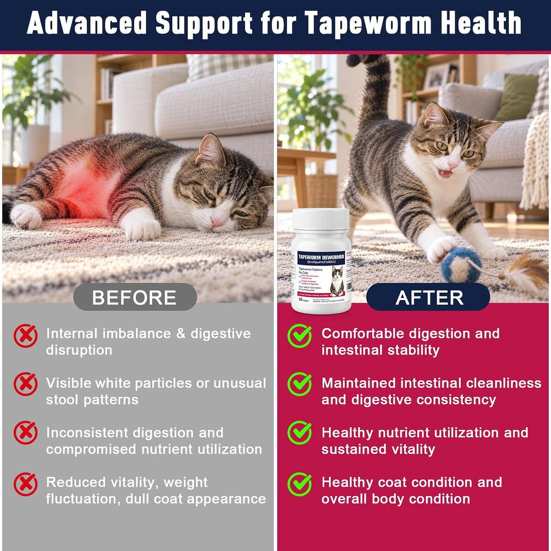 Dewormer for Cats, 50 Tablets, for Kittens 6 Weeks and Older