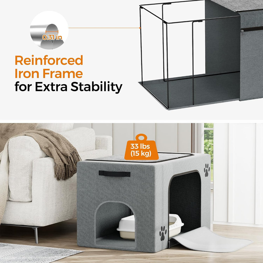Hidden Cat Litter Box Enclosure with Cat Bed
