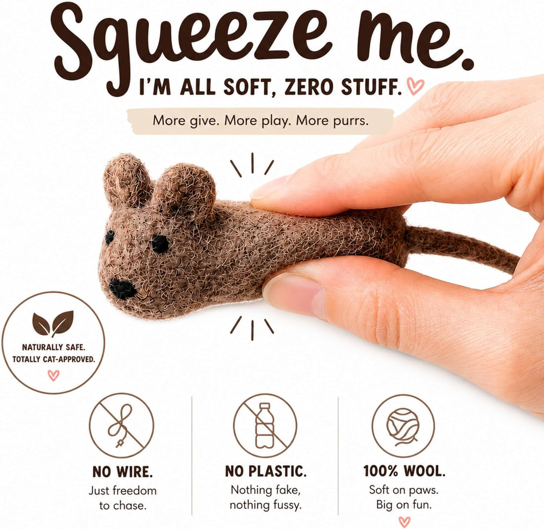 Cat Mice Toy 3 Pack, Felt Mouse Toy for Indoor Cats, No Catnip