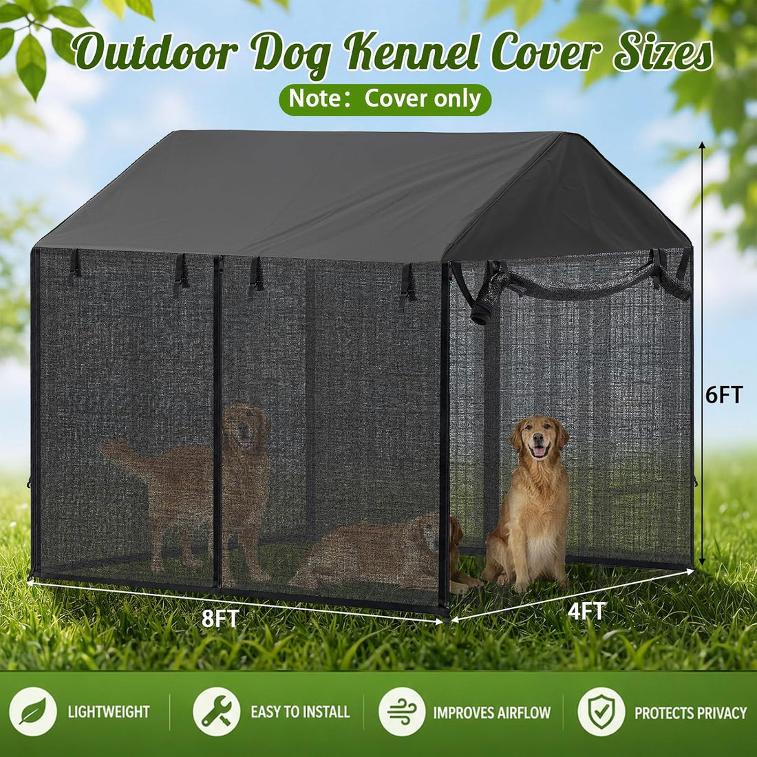 Outdoor Dog Kennel Cover with Full Coverage Mosquito Net for 8'd x