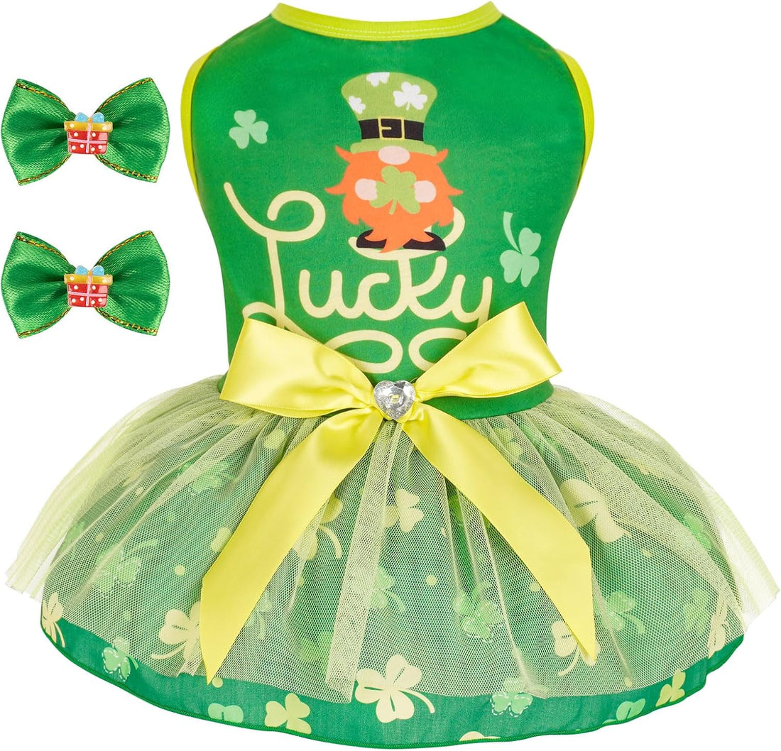 cyeollo Dog Halloween Dress, Pumpkin Print Tulle Outfit with Hair Bow