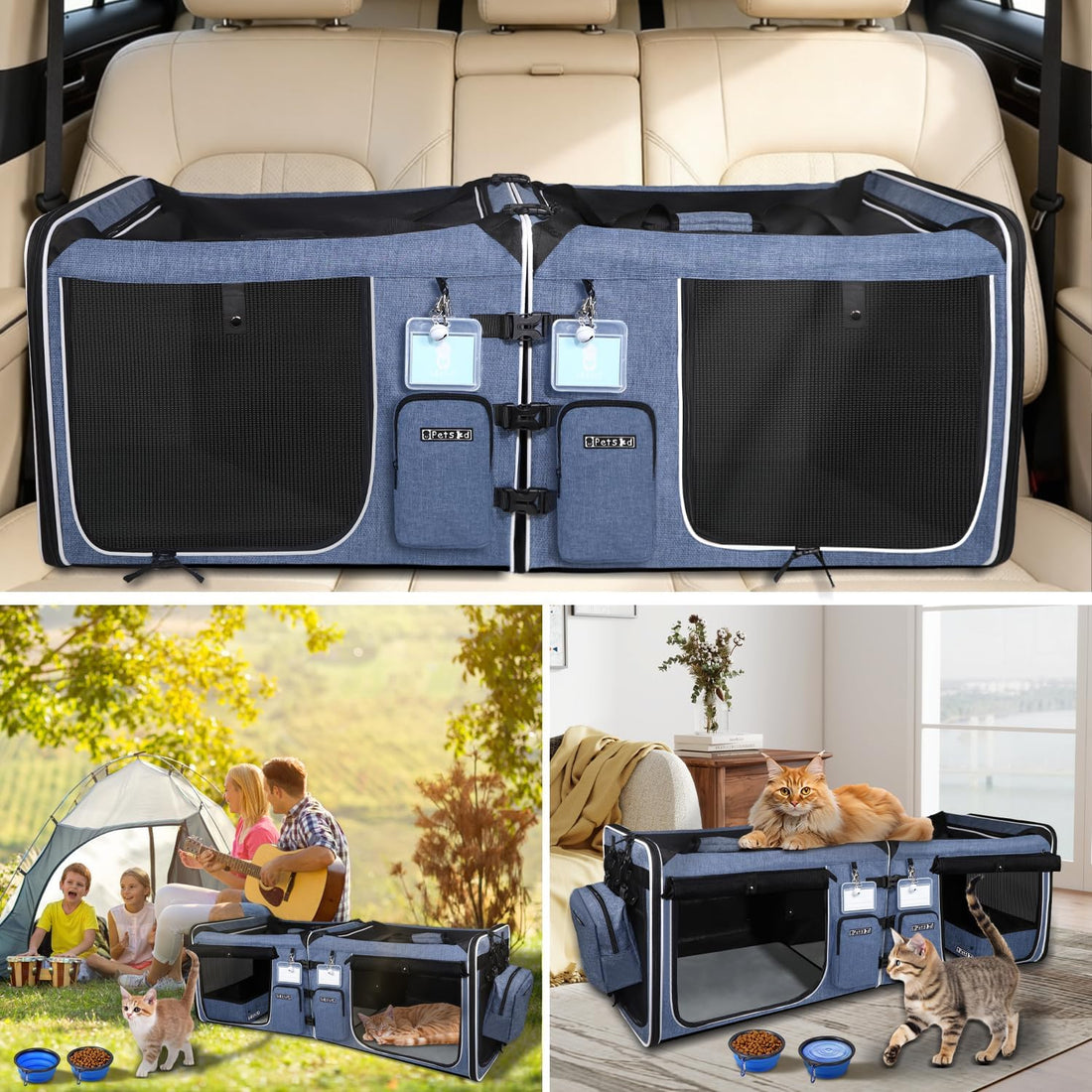 Petskd Double Extra Large Cat Carrier with Litter Box, Blue