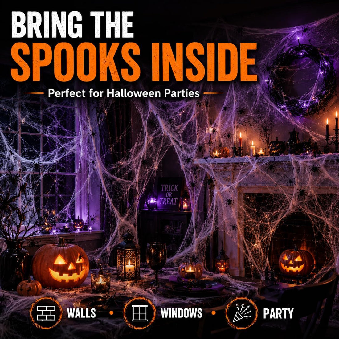 Halloween Spider Web, 2000 sgft Spider Web Decoration with 50 Fake