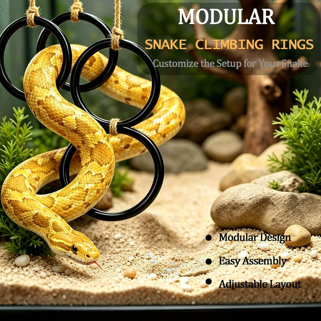 Ball Python Tank Accessory with 1 Pack Snake Climbing Ring for Decor