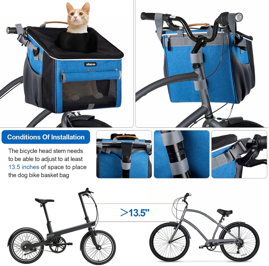 Dog Bike Basket, Soft-Sided Pet Bike Carrier with 4 Mesh Windows