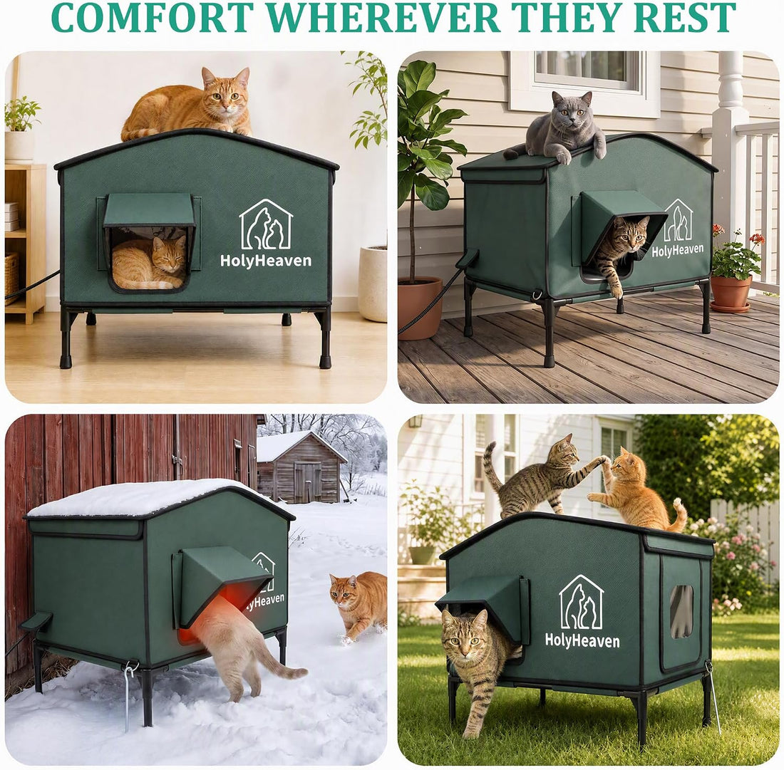 Extra Large PU Leather Heated Cat House for Outside