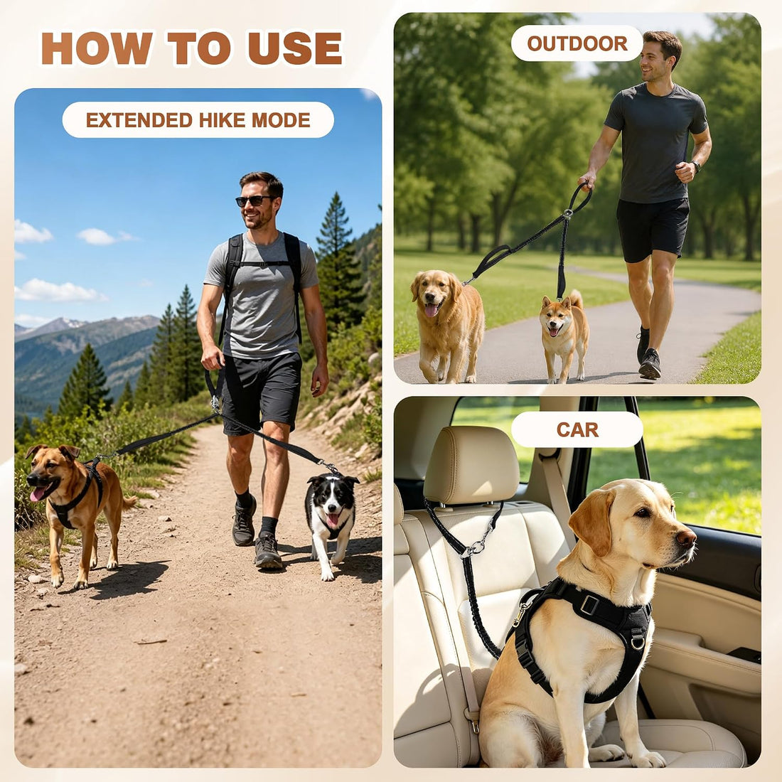 Tangle Free Double Dog Leash for Two Dogs,360° Swivel,for Medium Dogs