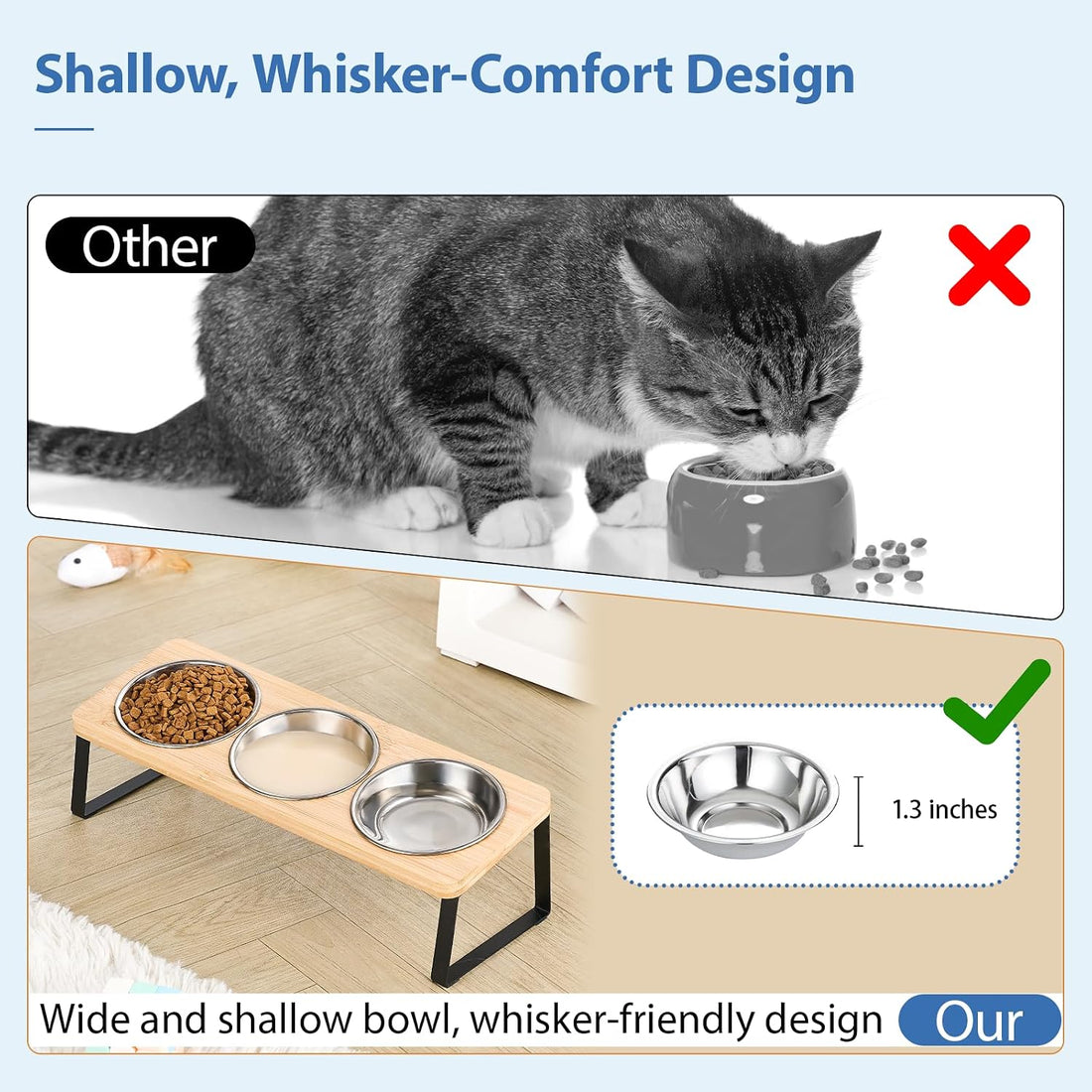 Elevated Cat Bowls, 15° Tilted Glass Raised Cat Food and Water Bowl