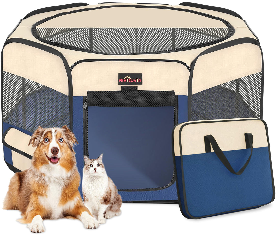 Aivituvin Dog Playpen, Foldable Pet Play Pens with Carrying Bag