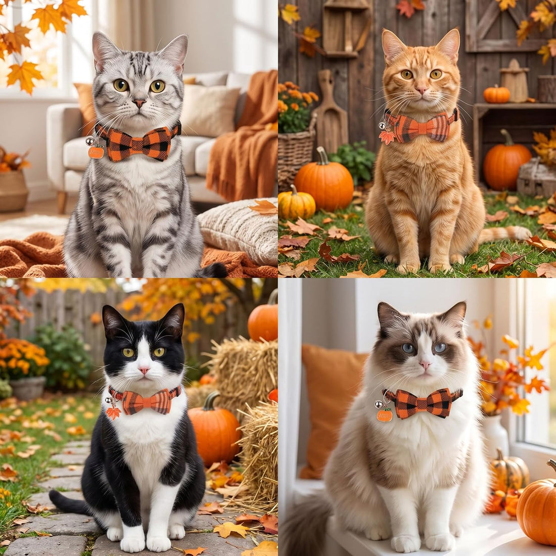PTDECOR Fall Cat Collars with Bow
