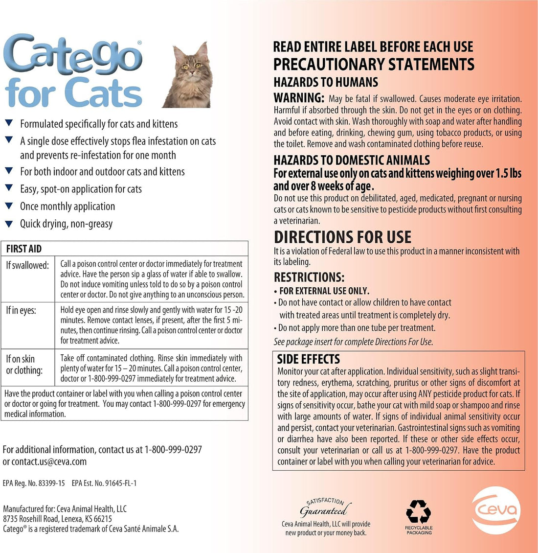 Catego for Cats Flea and Tick Treatment & Prevention 1-Month Supply