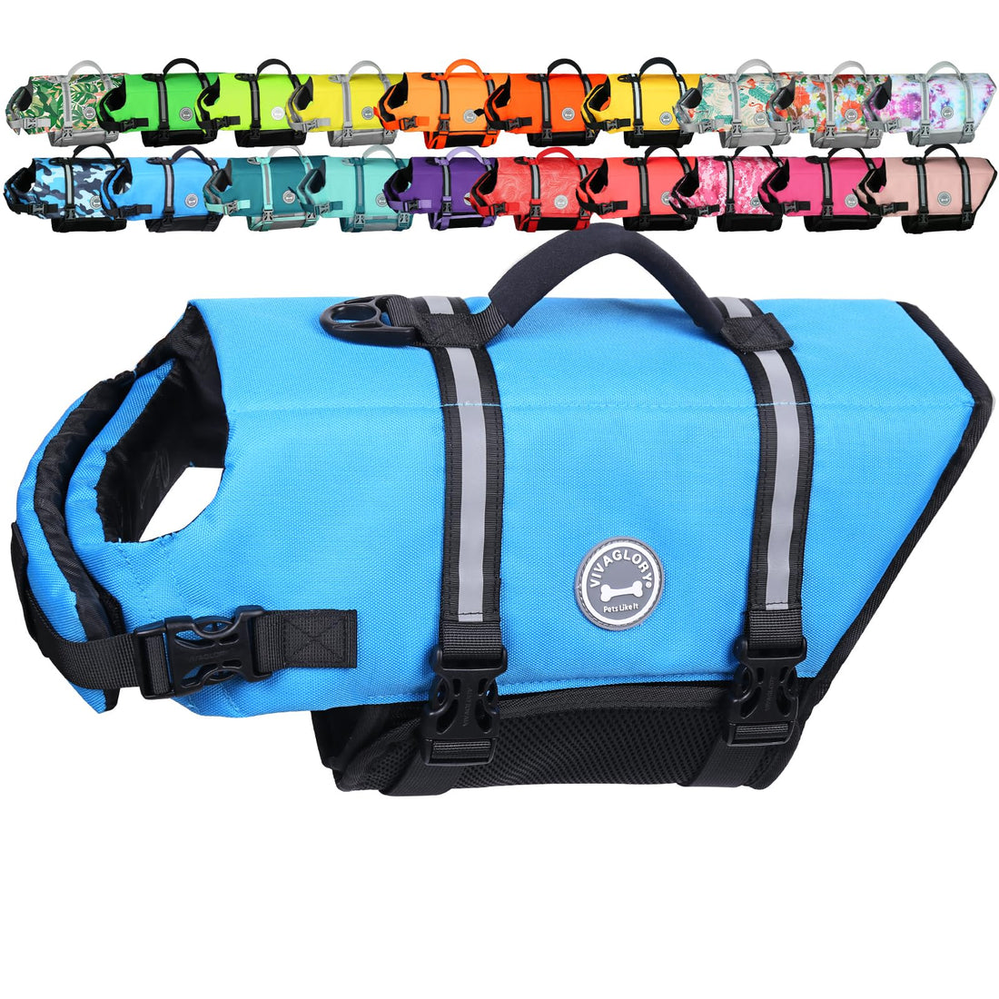 VIVAGLORY Rip Stop Dog Life Vest, Swimming Vest with Handle