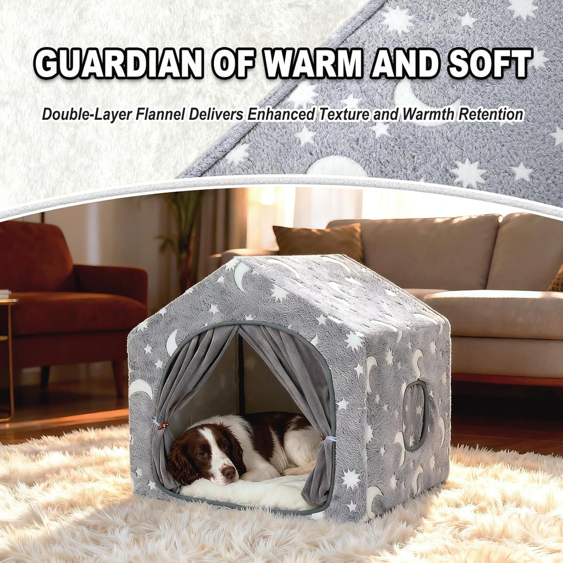 Indoor Dog House, Soft Warm Glow Dog Cave for Cat & Small Dogs