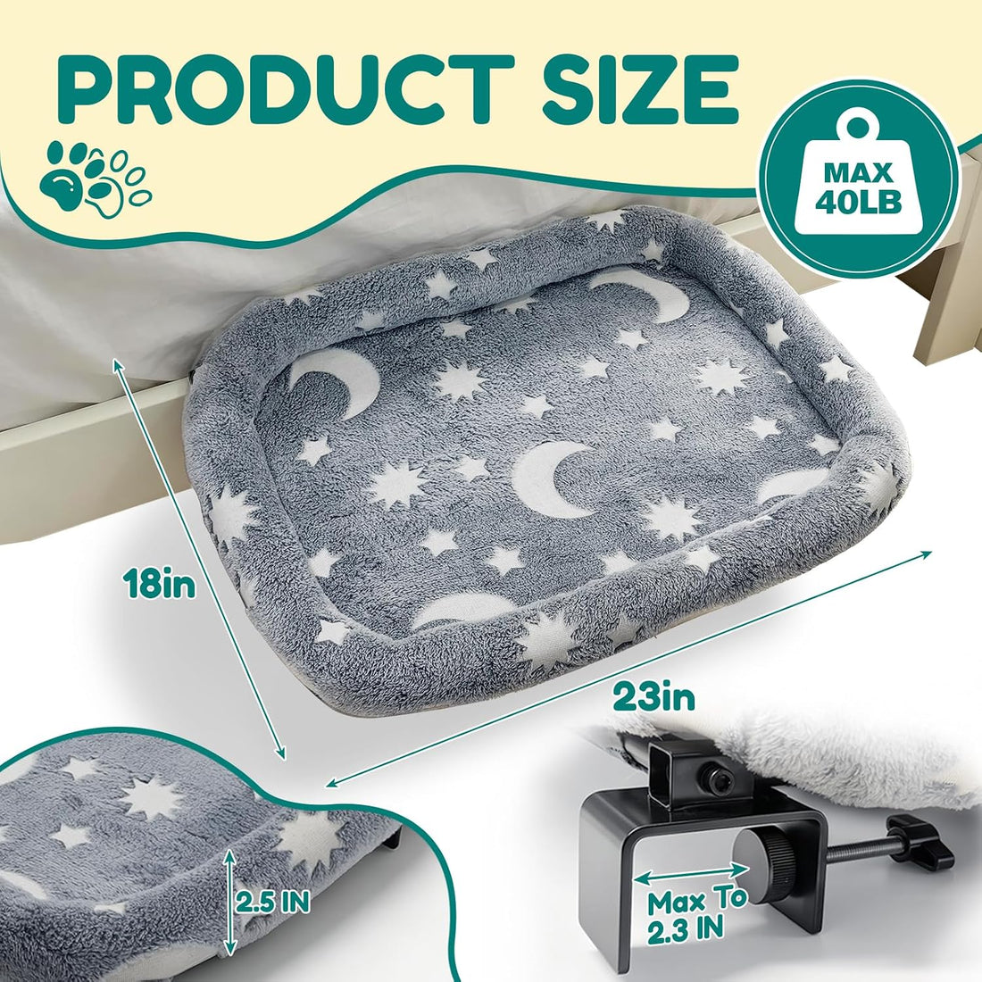 Bedside Cat Bed Attached to Human Bed with Glow in The Dark Stars