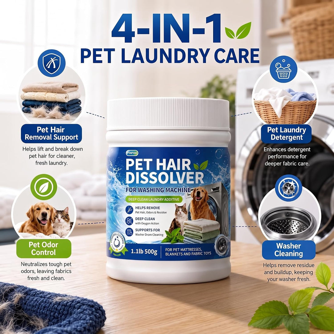 Hair Dissolving Laundry Powder for Dog & Cat Bedding, 500g