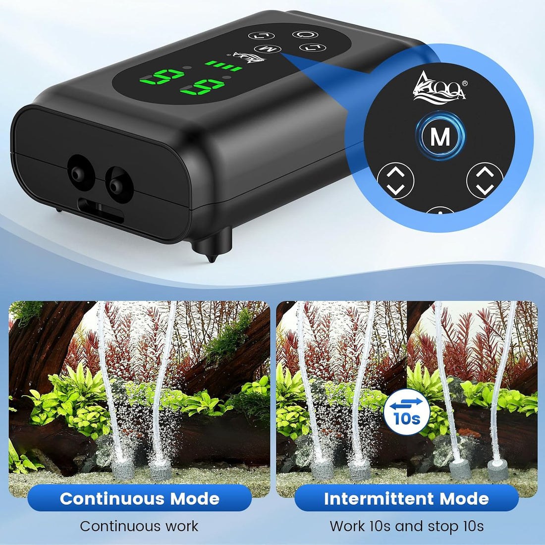 AQQA Battery Powered Aquarium Air Pump, Quiet Fish Tank Oxygen Pump