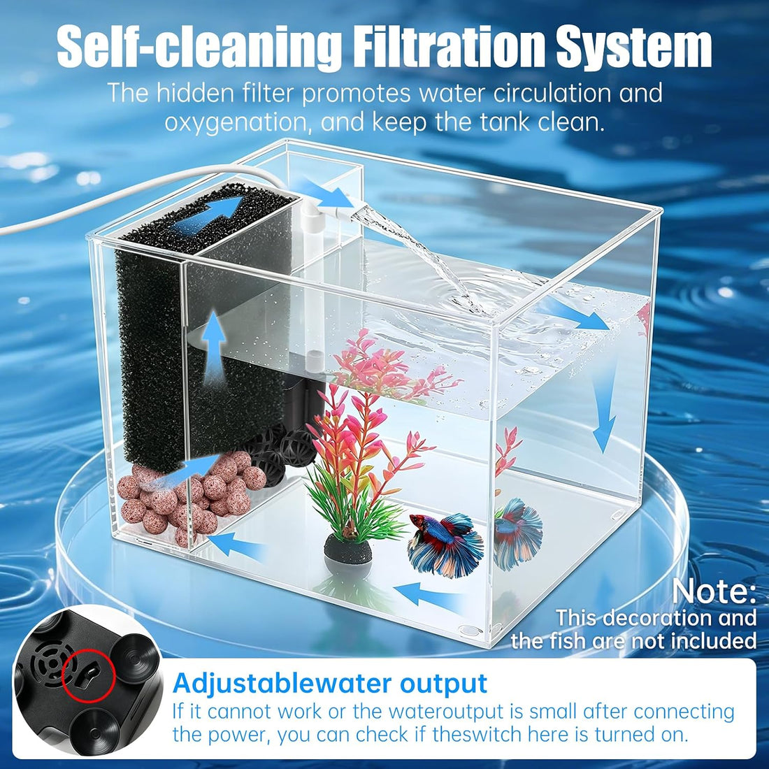 Betta Aquarium 1 Gallon Self Cleaning Small Fish Tank Starter Kit