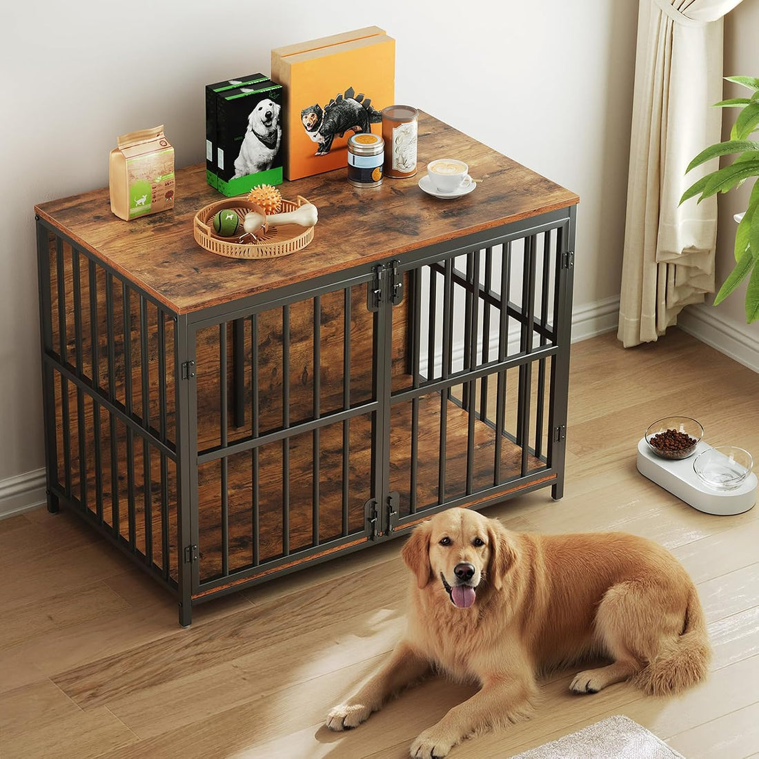 HOOBRO 38.6" Dog Crate Furniture, Wooden Dog Kennel Indoor