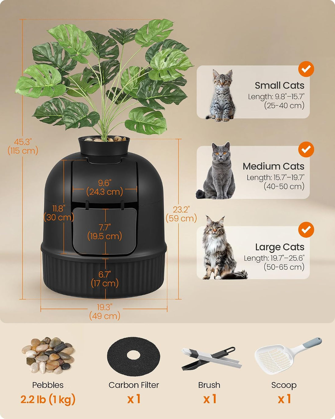 Feandrea Plant Cat Litter Box Enclosure with Artificial Plant