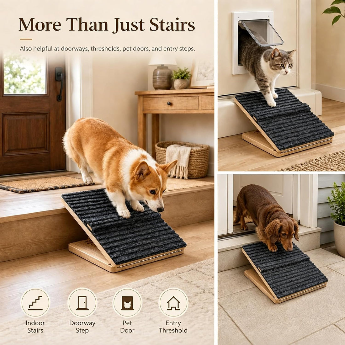 Dog Ramp for Indoor Stairs Porch Steps, 2 Pack Foldable Wooden