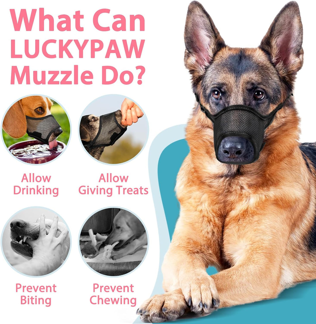 LUCKYPAW Dog Muzzle for Large Medium Small Dogs German Shepherd