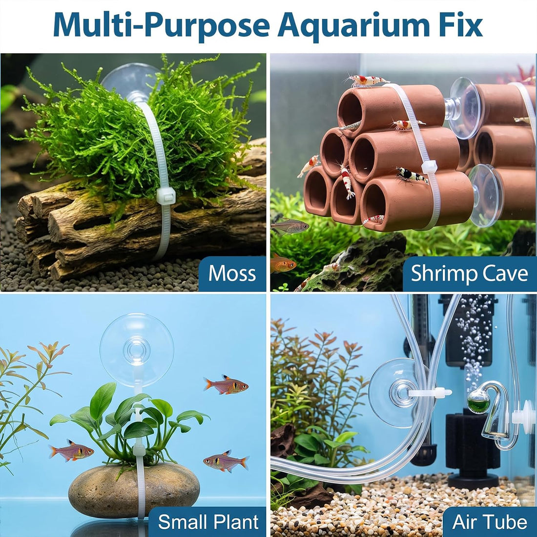 10 Pack Suction Cups with 10 Adjustable Zip Ties for Aquarium Fish