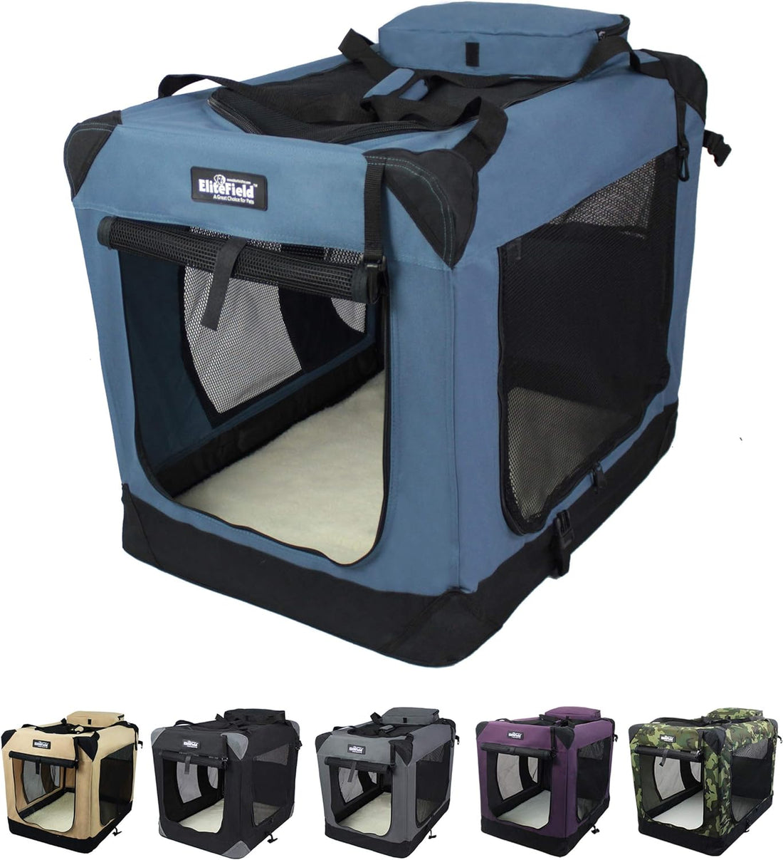 EliteField 3-Door Soft Dog Crate with Bed & Carrying Bag