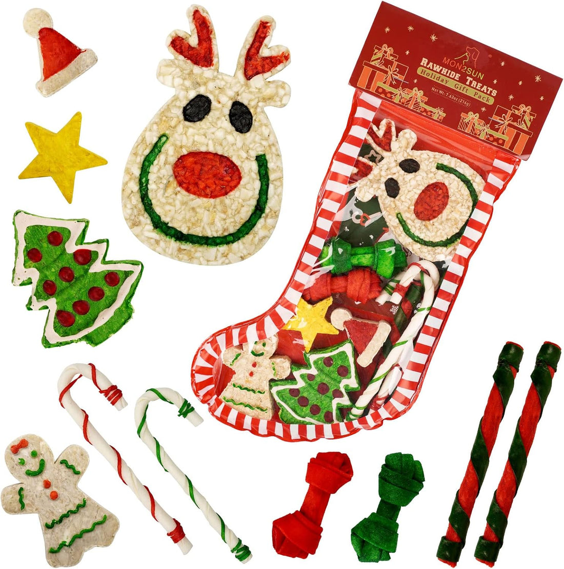 MON2SUN Dog Treats, Christmas Rawhide Stocking, 7.63oz