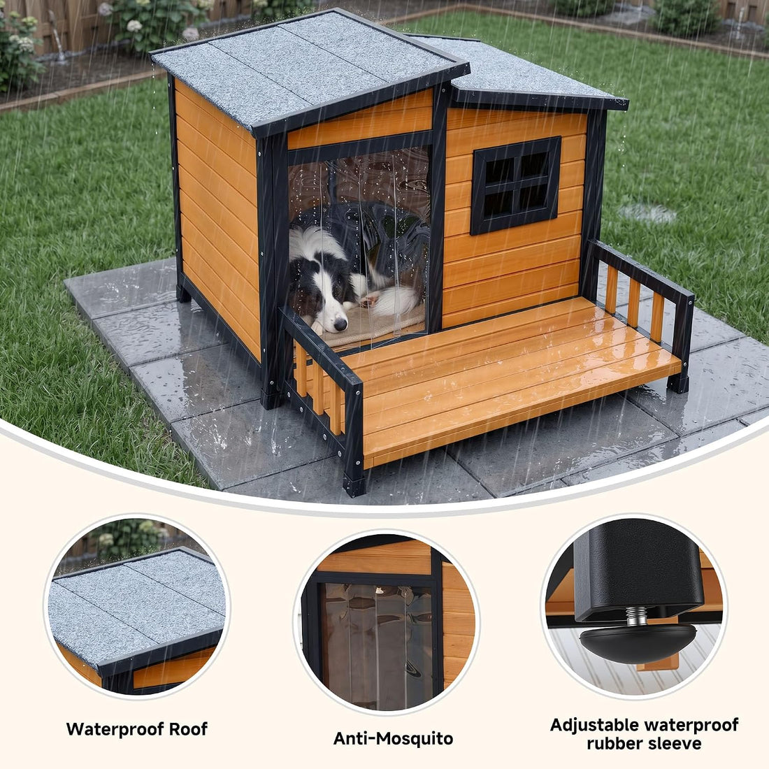 Large Dog House Outdoor Elevated Wooden Dog Kennel with Porch 39"