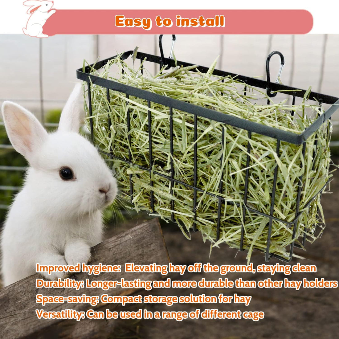 2PCS Rabbit Hay Feeder,Bunny Hay Feeder Rack with Metal Frame