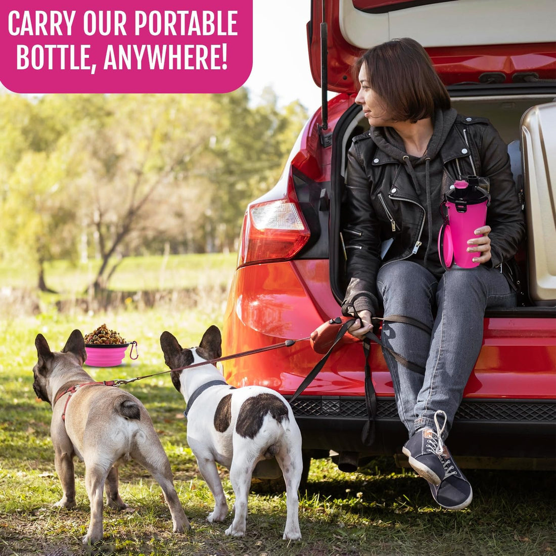 Dog Travel Water Bottle W/Collapsible Bowls