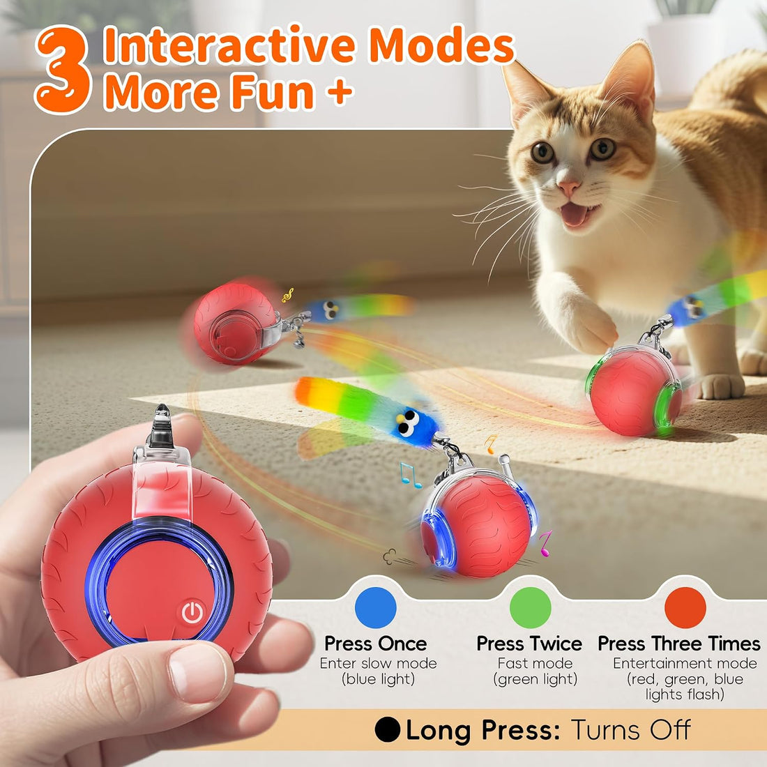 UPSKY Interactive Cat Toy, Smart Moving Cat Ball Toys for Indoor Cats