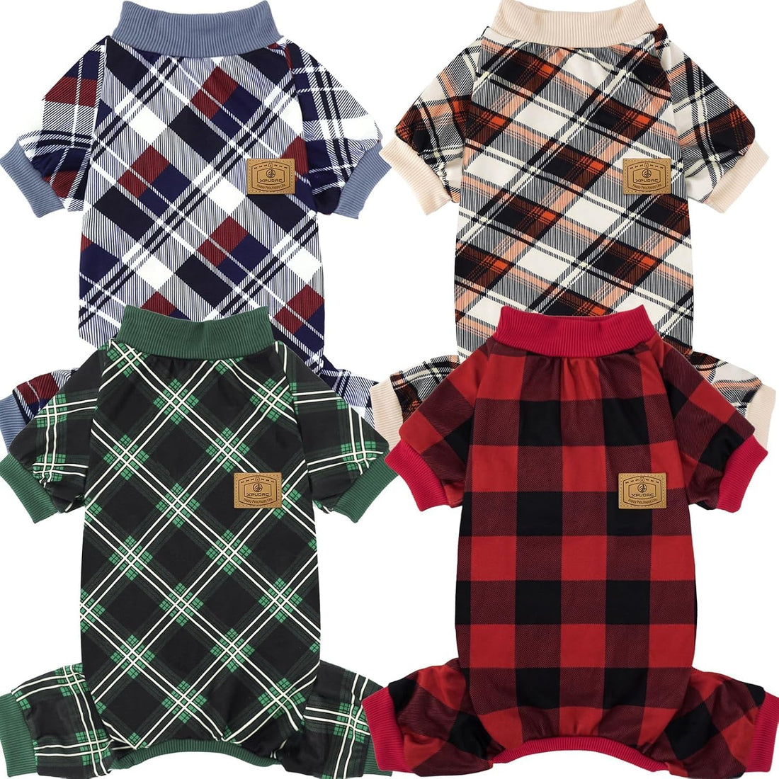 XPUDAC 4 Pack Dog Pajamas for Small Dogs Cats Plaid Doggie Clothes