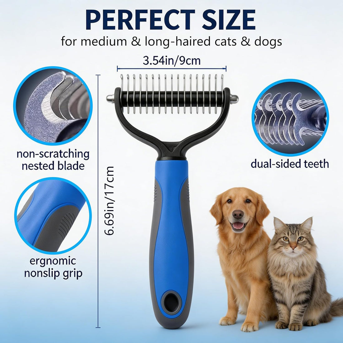 Deshedding Dog Brush for Shedding & Cat Undercoat Rake Pet Grooming