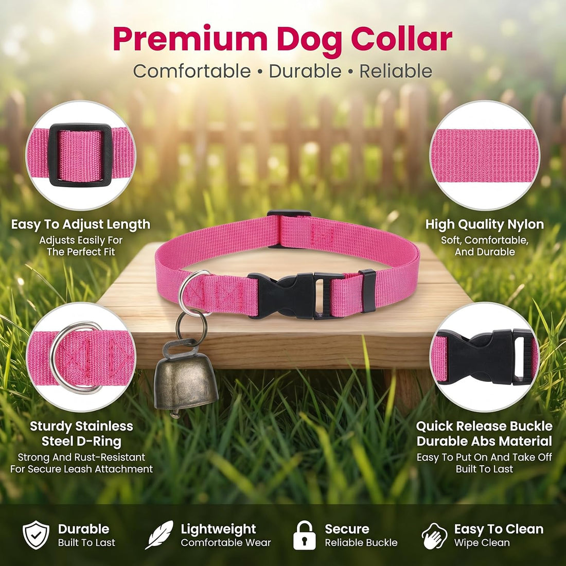 3 Pack Goat Collars with Bells Anti-Lost Adjustable Collar Set