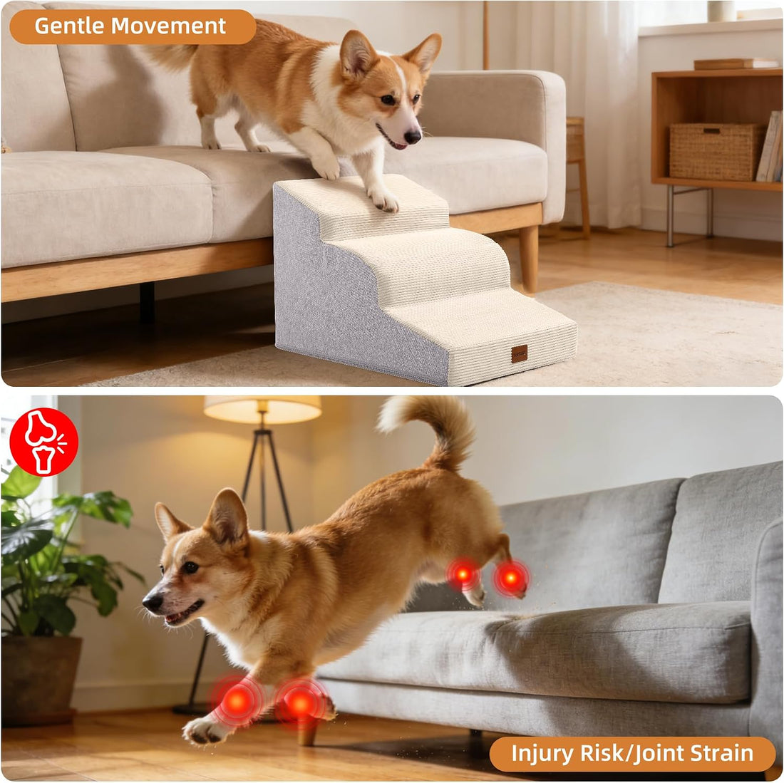 Dog Stairs for Small Dogs,15.7" H,3-Step Curved Pet Ramp for Bed