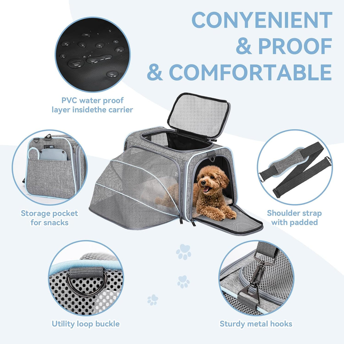 Petsfit Expandable Large Cat Carrier Small Dog Carriers Airline