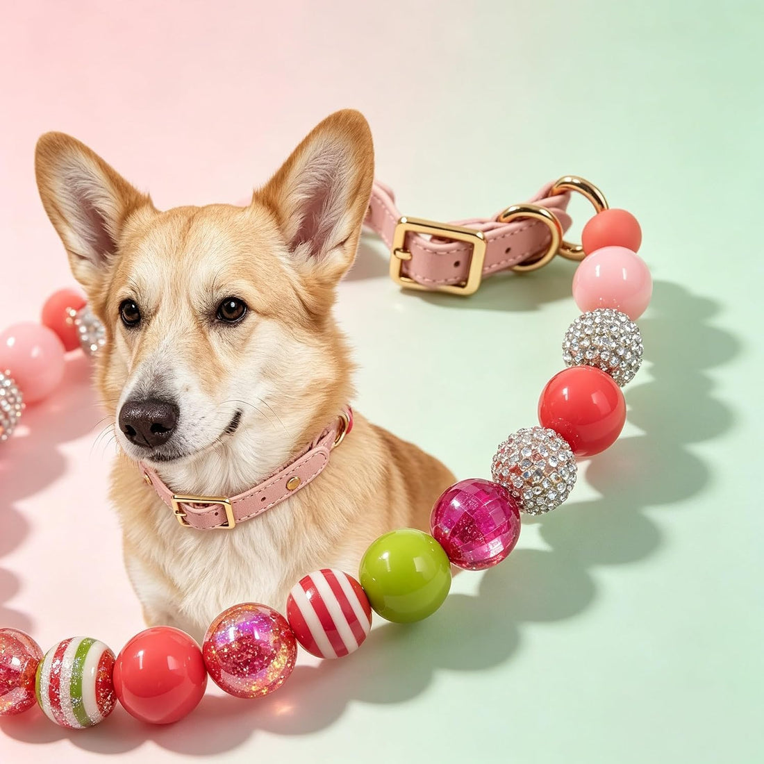 20mm Chunky Beaded Dog Necklace Adjustable for Medium Large Pets