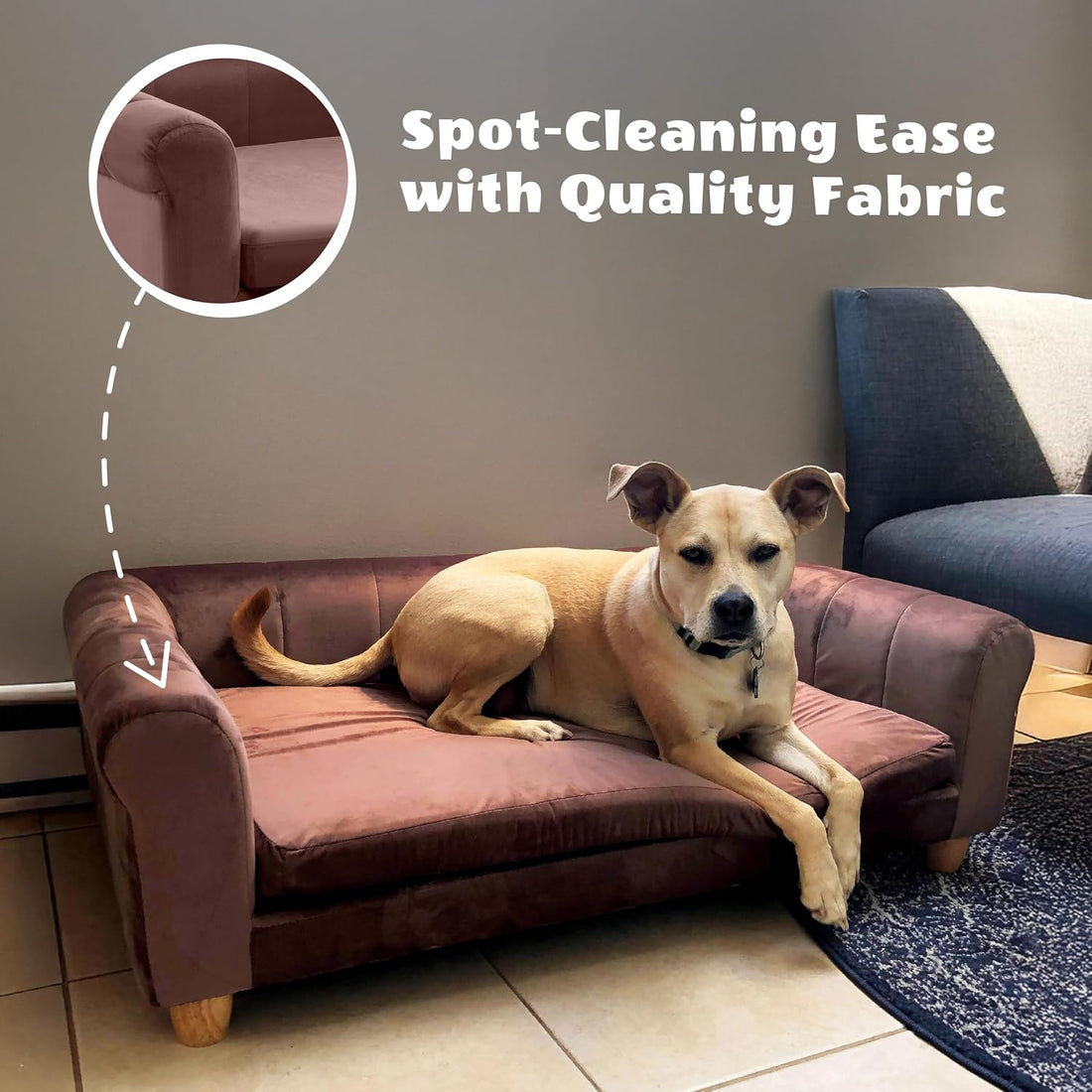 CRITTER SITTERS 42-in. Elegant Brown Faux-Velvet Rectangular Dog Sofa