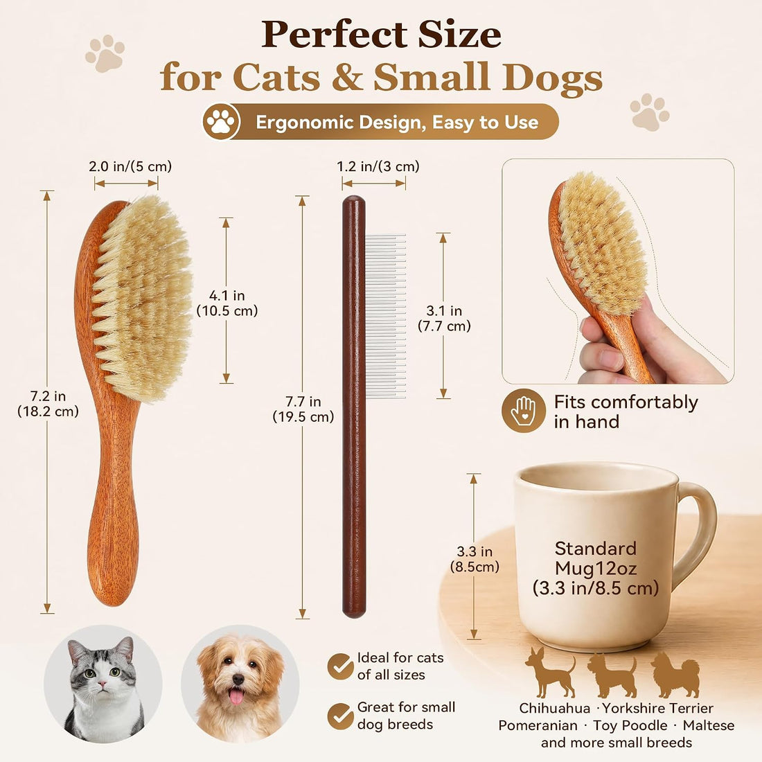 DEBETOOL Soft Cat Brush and Comb Set for Short Haired Cats
