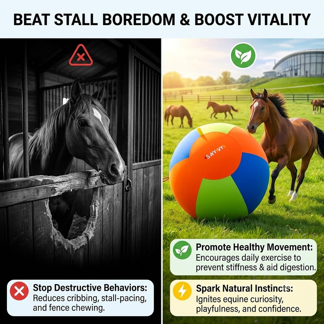 40" Horse Herding Ball with Straps Cover, Giant Pasture Toy