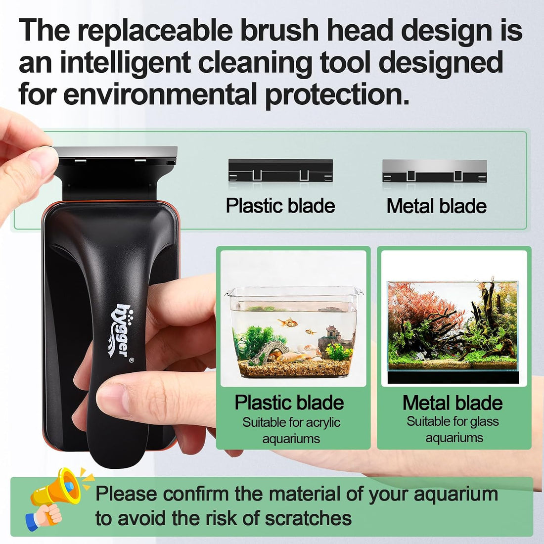 hygger Magnetic Aquarium Fish Tank Glass Cleaner,Detachable