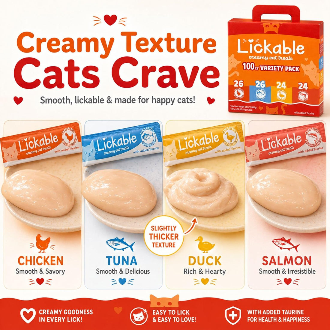 Fieldcrest Farms Lickable Cat Treats, 100 Count Variety Pack